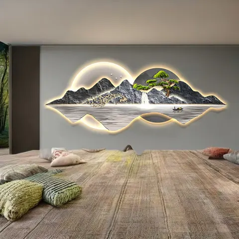 鹿 单幅 装饰画 轻奢风 客厅背景墙挂画 LED带灯画