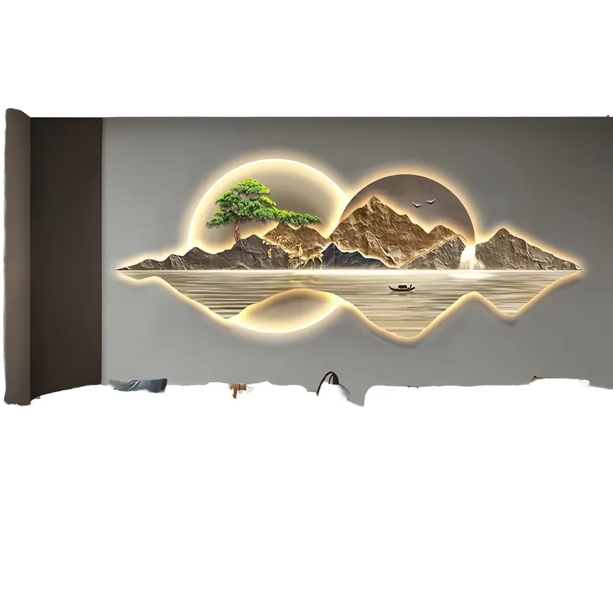 鹿 单幅 装饰画 轻奢风 客厅背景墙挂画 LED带灯画