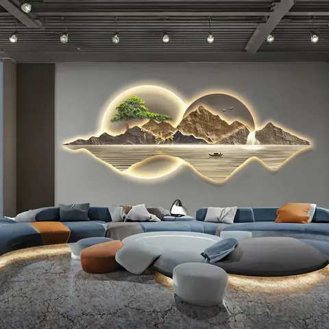 鹿 单幅 装饰画 轻奢风 客厅背景墙挂画 LED带灯画