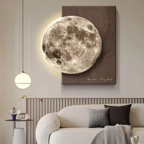 日月星辰 单幅 装饰画 轻奢风 客厅背景墙挂画 砂岩浮雕