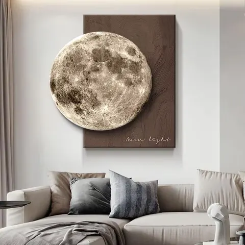 日月星辰 单幅 装饰画 轻奢风 客厅背景墙挂画 砂岩浮雕