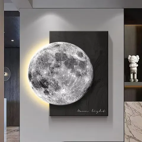 日月星辰 单幅 装饰画 轻奢风 客厅背景墙挂画 砂岩浮雕