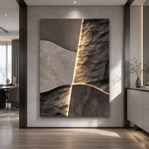 抽象 单幅 装饰画 轻奢风 玄关背景墙挂画 LED带灯画