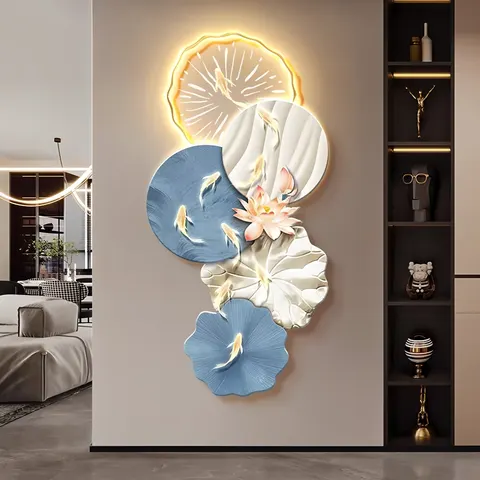 锦鲤 单幅 装饰画 轻奢风 玄关背景墙挂画 LED带灯画