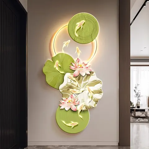 锦鲤 单幅 装饰画 轻奢风 玄关背景墙挂画 LED带灯画