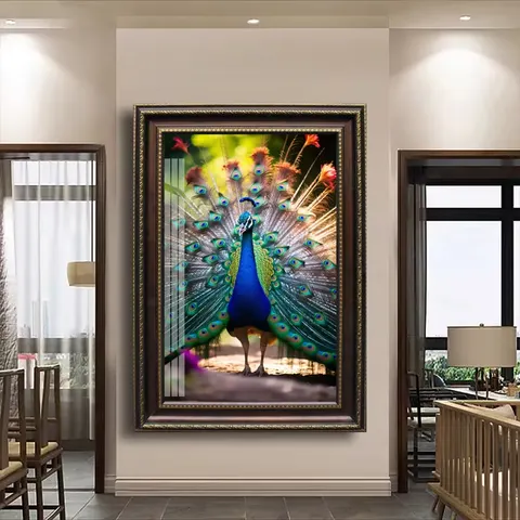 孔雀 单幅 装饰画 轻奢风 客厅背景墙挂画 晶瓷画