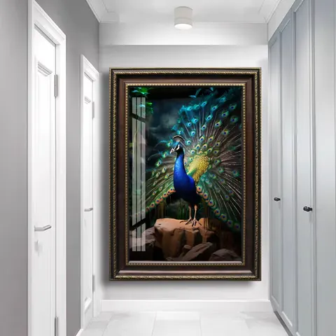 孔雀 单幅 装饰画 轻奢风 客厅背景墙挂画 晶瓷画