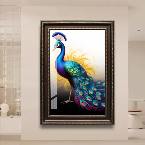 孔雀 单幅 装饰画 轻奢风 客厅背景墙挂画 晶瓷画