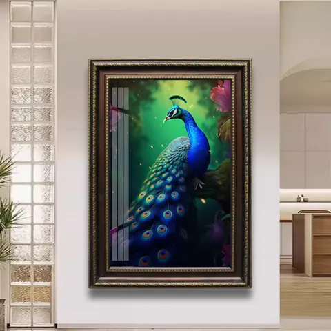孔雀 单幅 装饰画 轻奢风 客厅背景墙挂画 晶瓷画