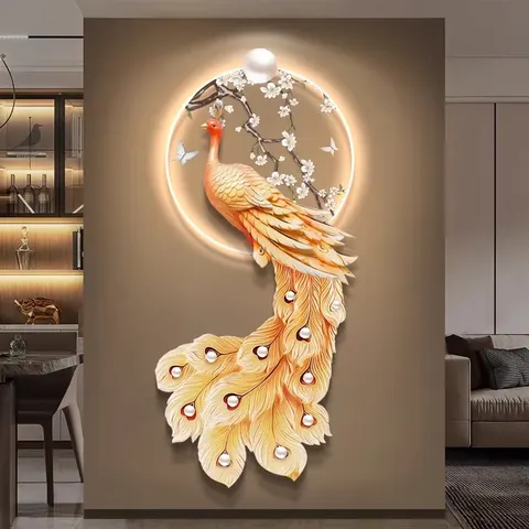 孔雀 单幅 装饰画 轻奢风 客厅背景墙挂画 LED带灯画