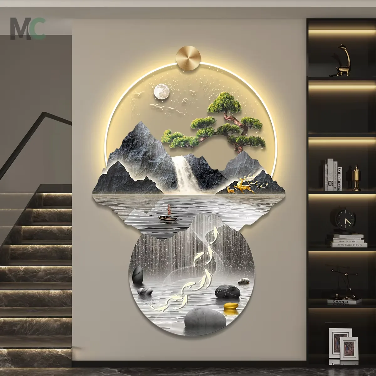 抽象 单幅 装饰画 轻奢风 玄关背景墙挂画 LED带灯画