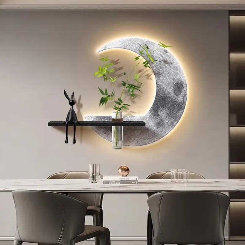 日月星辰 单幅 装饰画 轻奢风 餐厅背景墙挂画 LED带灯画