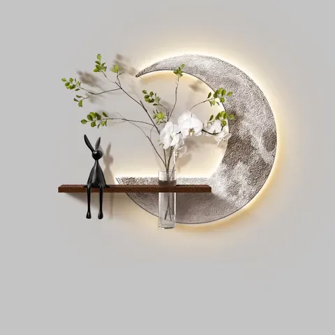 日月星辰 单幅 装饰画 轻奢风 餐厅背景墙挂画 LED带灯画