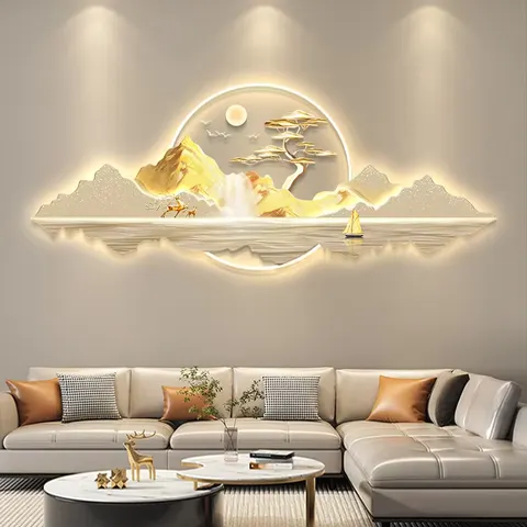 抽象 单幅 装饰画 轻奢风 客厅背景墙挂画 LED带灯画