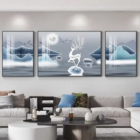 抽象 三联 装饰画 轻奢风 客厅背景墙挂画 晶瓷画