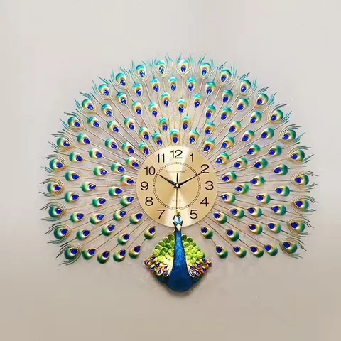 孔雀 单幅 装饰画 欧式 客厅背景墙挂画 挂钟