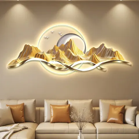 山水 单幅 装饰画 轻奢风 客厅背景墙挂画 LED带灯画