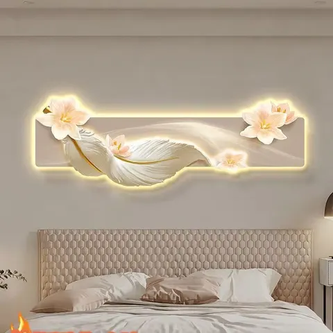 羽毛 单幅 装饰画 现代简约 卧室背景墙挂画 LED带灯画