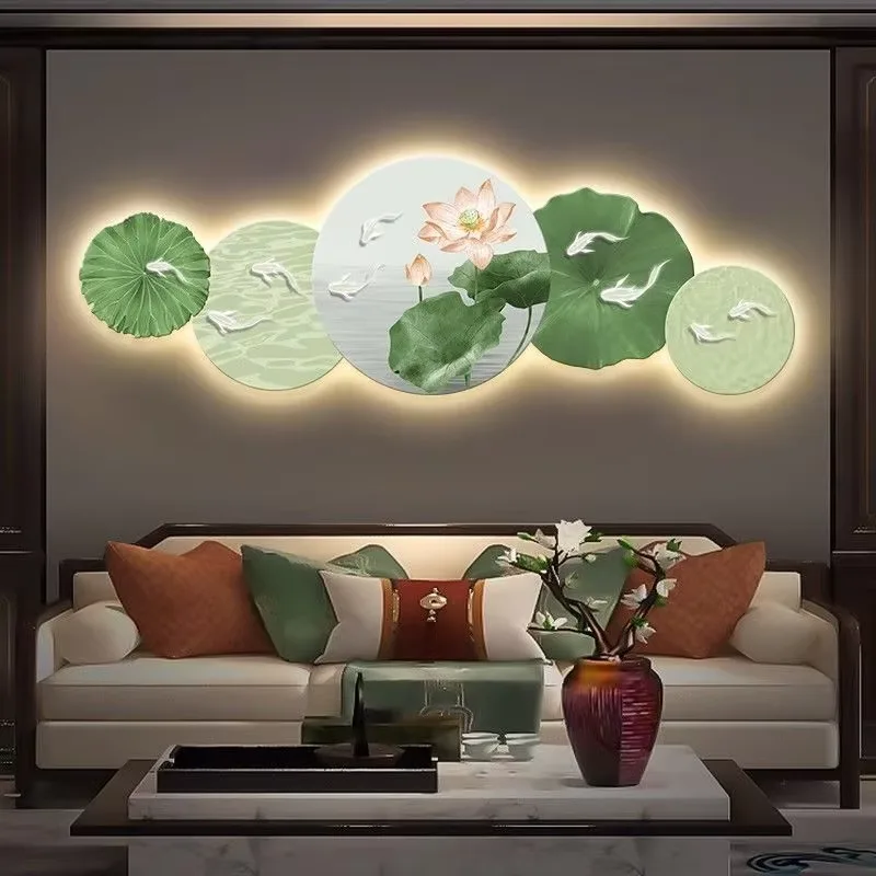 锦鲤 单幅 装饰画 现代简约 客厅背景墙挂画 LED带灯画