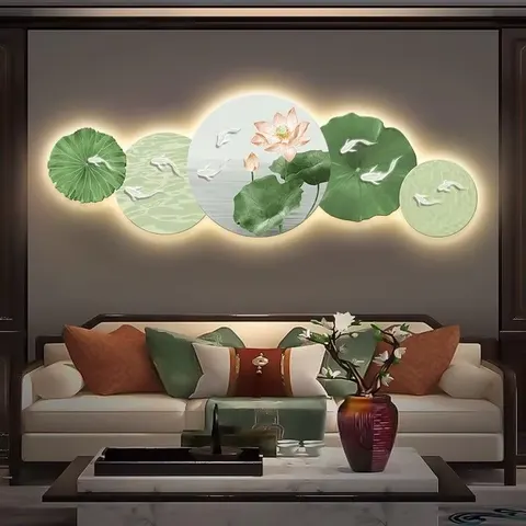 锦鲤 单幅 装饰画 现代简约 客厅背景墙挂画 LED带灯画