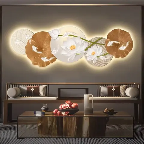锦鲤 单幅 装饰画 现代简约 客厅背景墙挂画 LED带灯画