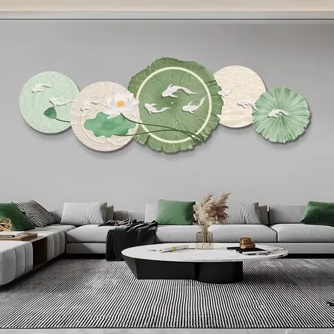 锦鲤 单幅 装饰画 现代简约 客厅背景墙挂画 LED带灯画