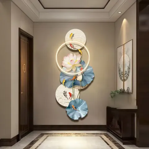 锦鲤 单幅 装饰画 现代简约 玄关背景墙挂画 LED带灯画