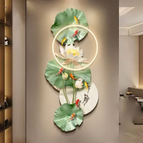 锦鲤 单幅 装饰画 现代简约 玄关背景墙挂画 LED带灯画