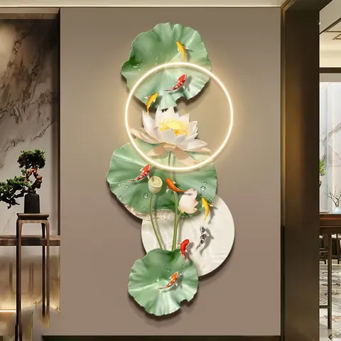 锦鲤 单幅 装饰画 现代简约 玄关背景墙挂画 LED带灯画