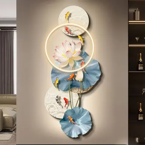锦鲤 单幅 装饰画 现代简约 玄关背景墙挂画 LED带灯画