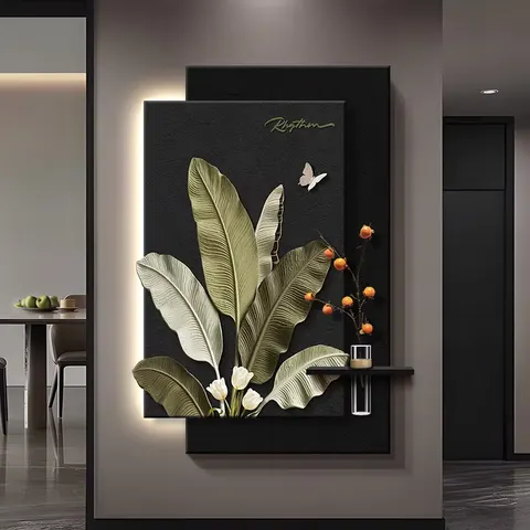 植物 单幅 装饰画 现代简约 玄关背景墙挂画 LED带灯画