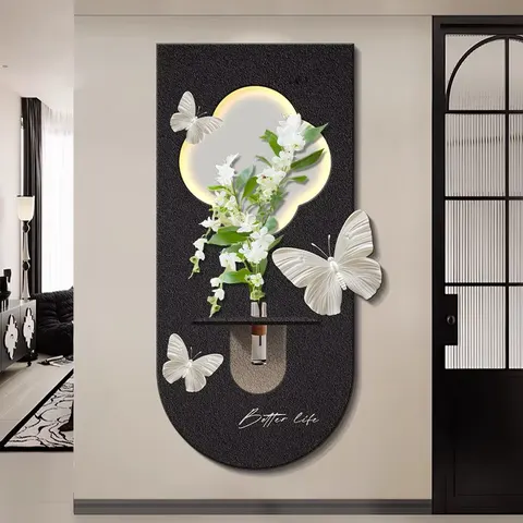 植物 单幅 装饰画 现代简约 玄关背景墙挂画 LED带灯画