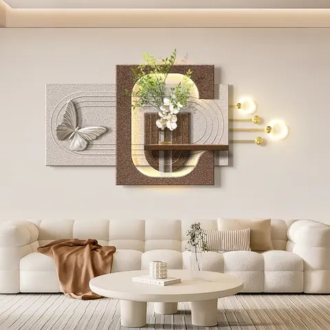 抽象 单幅 装饰画 现代简约 客厅背景墙挂画 LED带灯画
