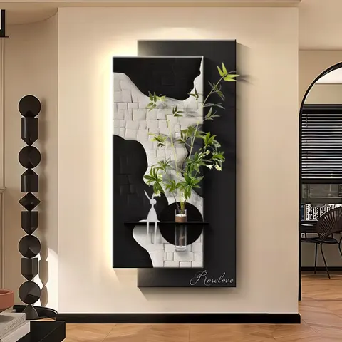 植物 单幅 装饰画 现代简约 玄关背景墙挂画 砂岩浮雕