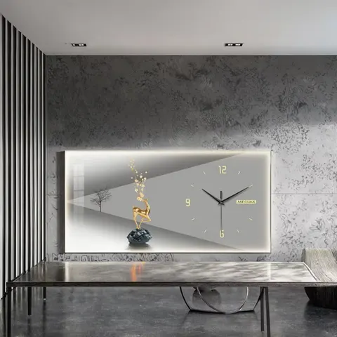 挂钟组合 单幅 装饰画 现代简约 客厅背景墙挂画 LED带灯画