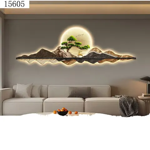 山水 单幅 装饰画 现代简约 客厅背景墙挂画 LED带灯画
