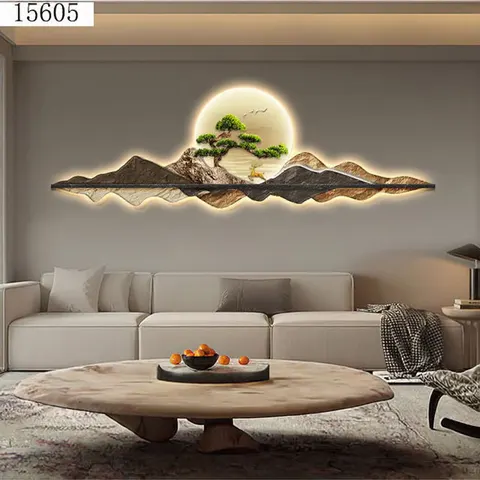 山水 单幅 装饰画 现代简约 客厅背景墙挂画 LED带灯画