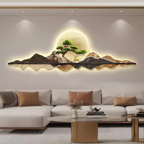 山水 单幅 装饰画 现代简约 客厅背景墙挂画 LED带灯画