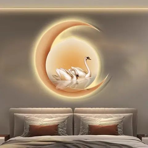 抽象 单幅 装饰画 现代简约 卧室背景墙挂画 LED带灯画
