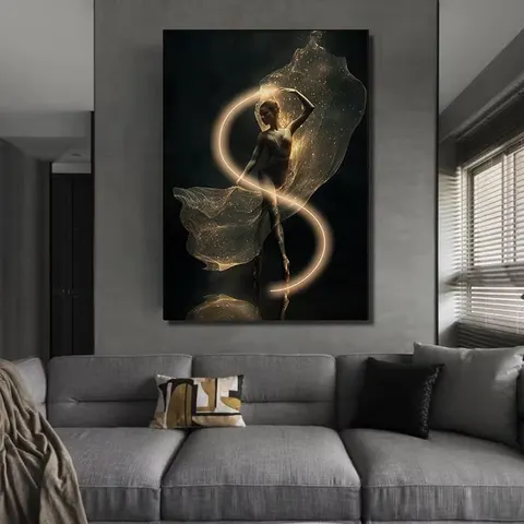 人物 单幅 装饰画 轻奢风 酒店背景墙挂画 LED带灯画