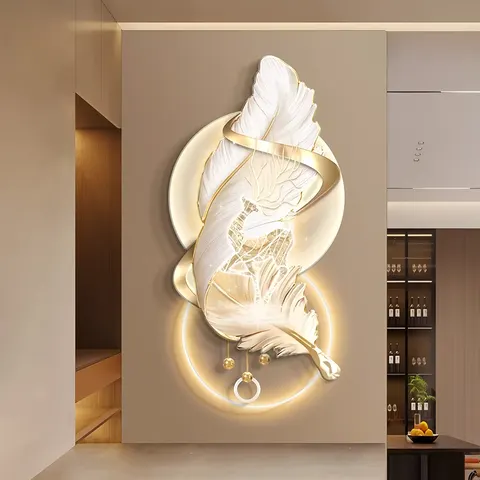 羽毛 单幅 装饰画 轻奢风 玄关背景墙挂画 LED带灯画