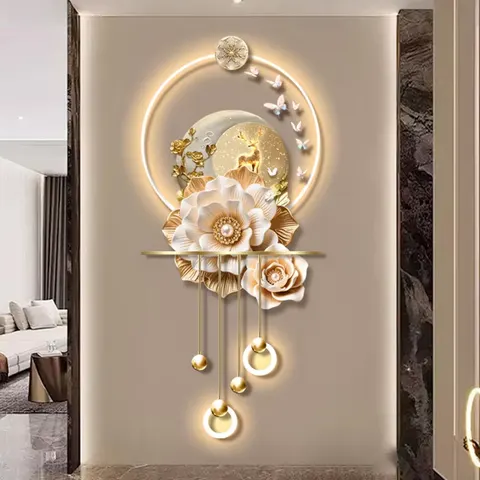 繁花 单幅 装饰画 现代简约 客厅背景墙挂画 LED带灯画