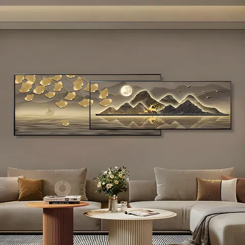 银杏 单幅 装饰画 轻奢风 客厅背景墙挂画 晶瓷画