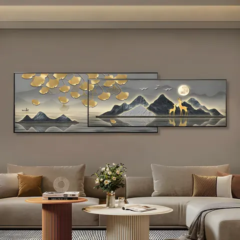 银杏 单幅 装饰画 轻奢风 客厅背景墙挂画 晶瓷画
