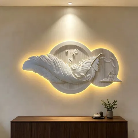 羽毛 单幅 装饰画 现代简约 客厅背景墙挂画 LED带灯画
