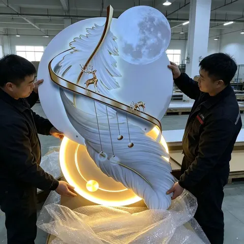 羽毛 单幅 装饰画 现代简约 酒店背景墙挂画 LED带灯画