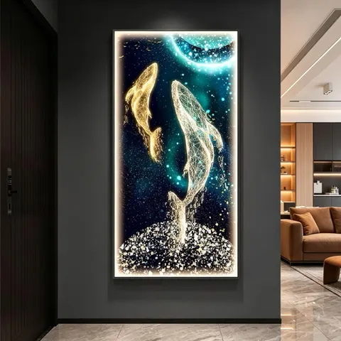 抽象 单幅 装饰画 现代简约 玄关背景墙挂画 LED带灯画