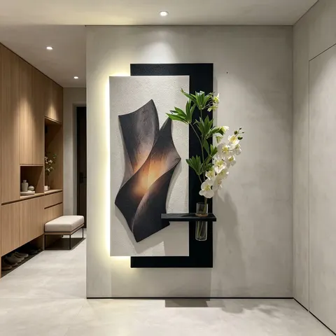 抽象 单幅 装饰画 现代简约 玄关背景墙挂画 LED带灯画