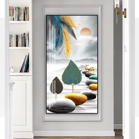 银杏 单幅 装饰画 轻奢风 玄关背景墙挂画 晶瓷画