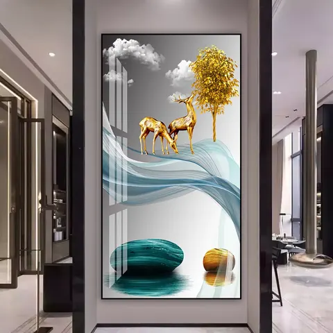 银杏 单幅 装饰画 轻奢风 玄关背景墙挂画 晶瓷画
